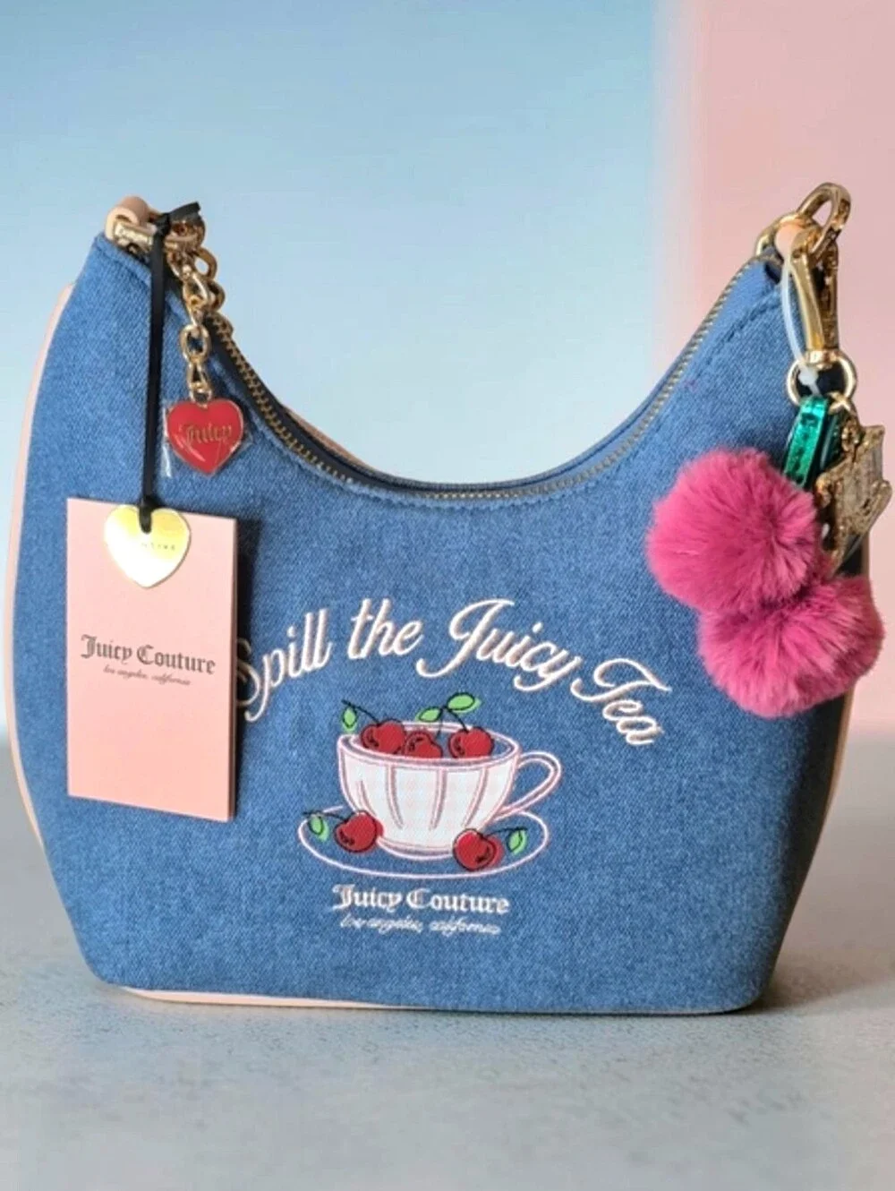 Juicy Couture Sweet Tea Party Denim Hobo Bag 